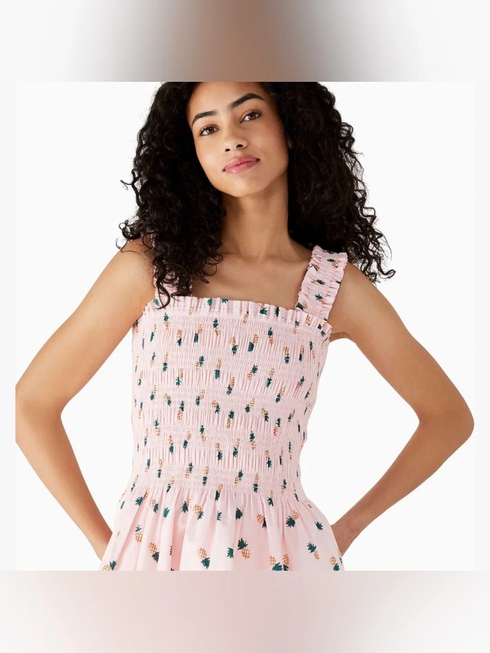 Kate Spade-Baby Pink-Smocked-Pineapple-Tank-Blouse-Tropical-Coastal-Cottage-XS